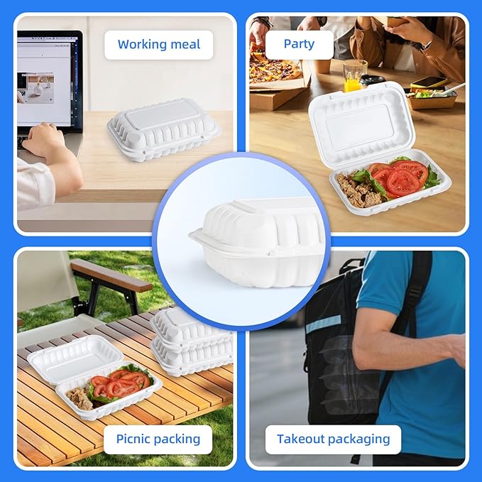 YANGRUI To Go Containers, Reusable 150 Pack 9 x 6 Inch 28 OZ Plastic Hinged Food Boxes Microwave Freezer Safe BPA Free MFPP Clamshell Take Out Container