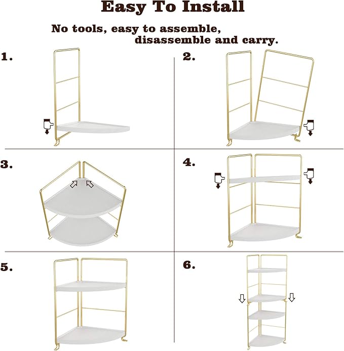 2-Tier Kitchen Spice Rack-Corner Bathroom Shelf- Triangle Standing Storage Rack for Bathroom, Living Room, Bedroom, Kitchen (Golden)