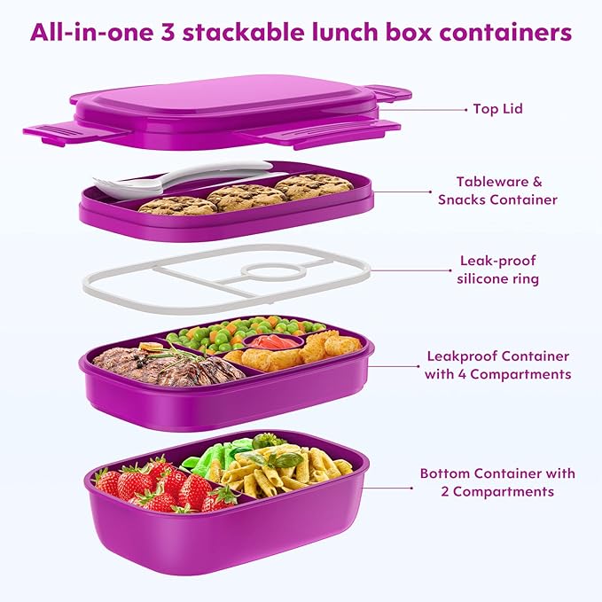 Modern Adult Lunch Box, Stackable Lunch Containers, Minimalist Design Bento Box with Utensil Set - Leak-Proof for Dining Out, Work, School, Picnic