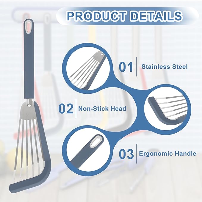uxcell Silicone Fish Spatulas with Handle Kitchen Cooking Spatula for Egg, Fish, Pancakes Blue