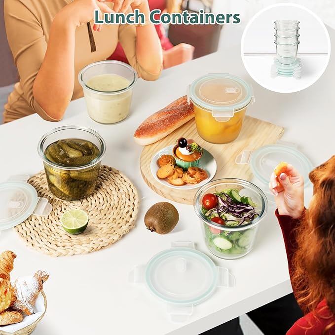 Freshmage 3 Cup Glass Soup Storage Containers with Lids (6 Sets), 23oz Glass Deli Container Heat-Resistant BPA-Free Airtight for feeding the Southern Starter, Microwave, Dishwasher, Freezer Safe