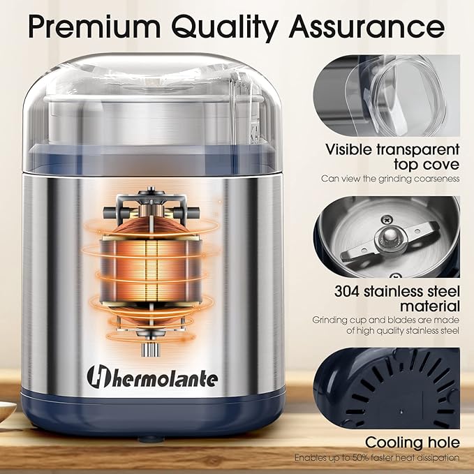 Herb Grinder Spice Grinder, 200 w Herb Grinder with Stainless Steel Blade and Cleaning Brush, Compact Size Electric Grinder for Herbs and Spices -5.11in(Stainless Steel)