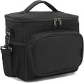 FlowFly Insulated Reusable Lunch Bag Adult Large Lunch Box for Women and Men with Adjustable Shoulder Strap,Front Zipper Pocket and Dual Large Mesh Side Pockets, Black