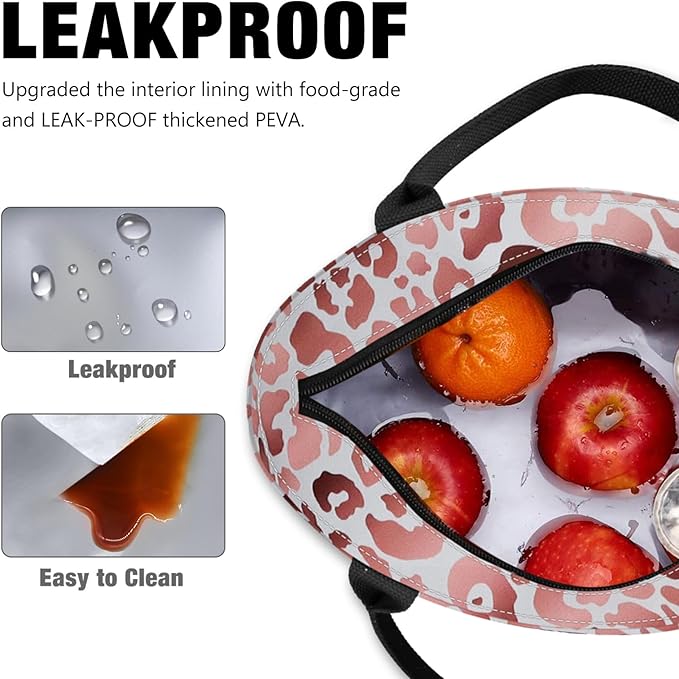 Aosbos Lunch Tote Bag, Insulated Lunch Box for Women, Leakproof Lunch Cooler Purse for Work, Pink Leopard Print