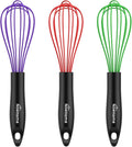 NileHome Silicone Whisk Set, 3 Pack Kitchen Whisk 10" Kitchen Wisk Wire Whisks for Cooking, Whisking, Blending, Beating, Stirring-Multicolor