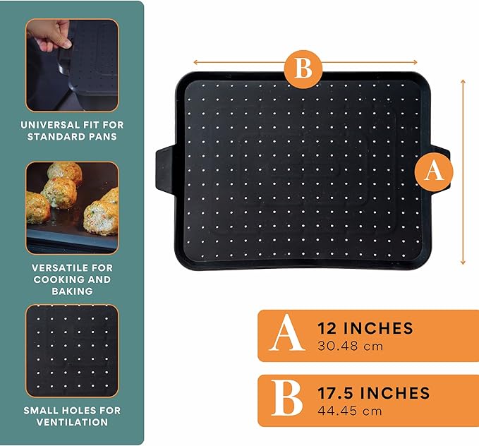 Baking & Splatter Screen for Frying Pan Beckon Ware | USA Brand | 17.5 x 12 Inch Black, Multi-Use Silicone Baking Rack for Oven, and Stove – Grease Splash Guard, Baking Supplies, Pastry Sheet