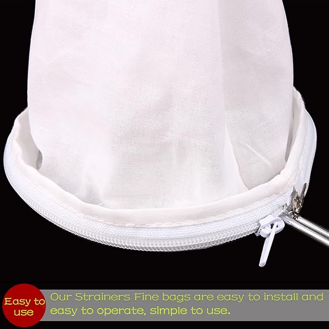 WMKGG Ultra Fine Mesh Strainer Bags, Reusable Filter Bags with Stainless Steel Handle Frame for Filter NutMilk, Coffee, Milk, Butter, Juices and Fresh Cheese (Large Size)