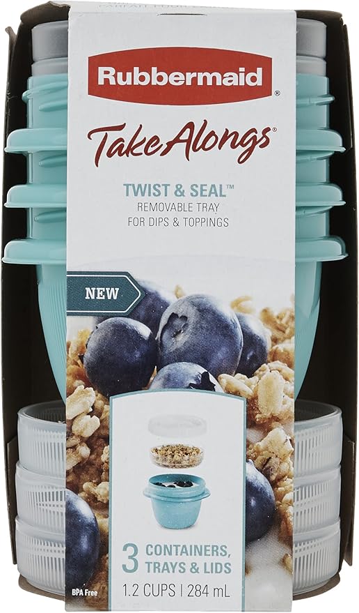 Rubbermaid TakeAlongs Snacking Food Storage Containers, 1.2 Cup, Colors may vary