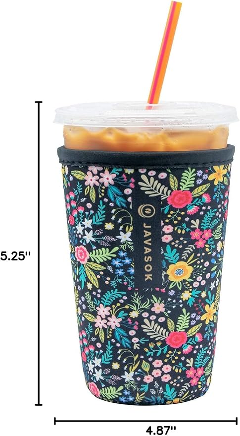 Sok It JavaSok Iced Coffee & Cold Soda Insulated Neoprene Cup Sleeve (English Garden Picnic, Medium: 22-28oz)