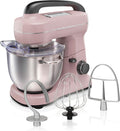 Hamilton Beach Electric Stand Mixer, 4 Quarts, Dough Hook, Flat Beater Attachments, Splash Guard, 7 Speeds with Whisk, Easy-Carry Top Handle, Pink