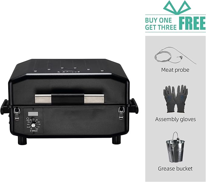 Z GRILLS 200A Table Top Wood Pellet Grill, Pellet Smoker with PID V2.1 Controller, Meat Probes, 202 sq.in Cooking Area, Fit for RVs, Road Trips & Apartments
