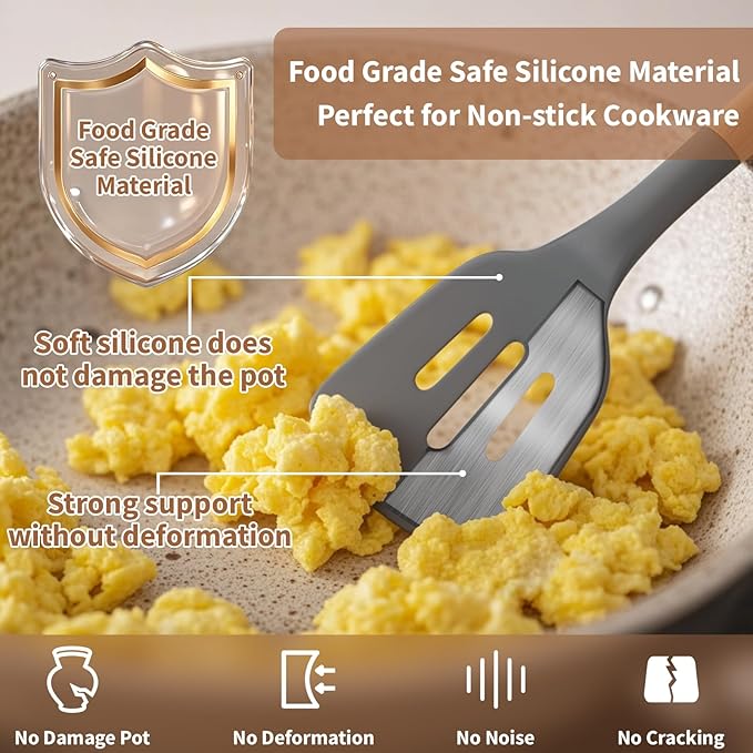 77L 32 PCS Silicone Kitchen Cooking Utensils Set, Non-Stick Cooking Kitchen Utensils Spatula Set with Holder, Turner, Tongs, Spatula, Spoon, Wooden Handle Kitchen Gadgets Utensil Set, Dishwasher Safe
