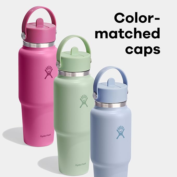 Hydro Flask Travel Water Bottle - Insulated Stainless Steel - Wide Straw Lid, Non Spill, Leakproof in 32 Oz Coconut Cream