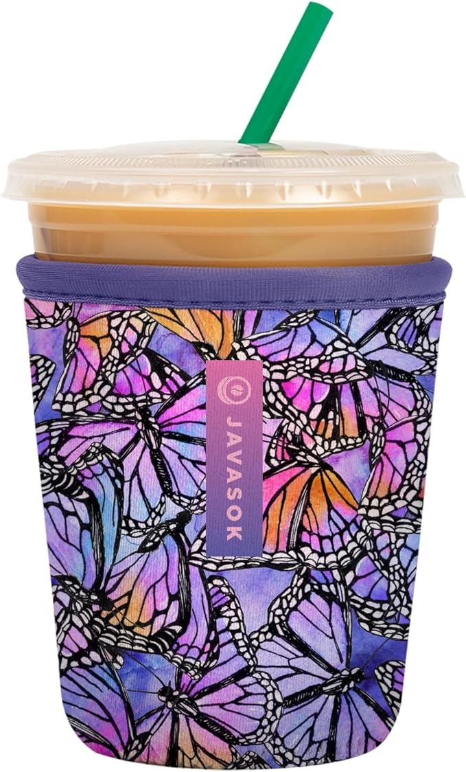 Sok It JavaSok Iced Coffee & Cold Soda Insulated Neoprene Cup Sleeve (Butterfly Galaxy, Small: 16-20oz)