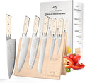 NF Damascus Kitchen Knife Set, NANFANG BROTHERS 6-Piece Damascus Steel VG10 Kitchen Knife Set with Wood Magnetic Knife Holder Block Professional Chef's Knife with Sharp Blades and ABS Ergonomic Handle