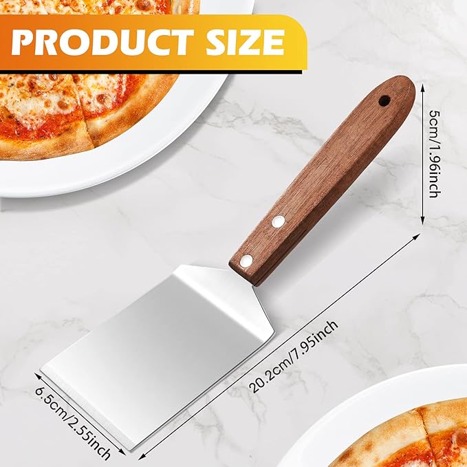 BBTO 20 Pcs Small Spatula Pizza Spatula Bulk Brownie Cookie Pie Server Pie Cake Stainless Baking Triangular Cutter Spade Wood Handle Shovel for Desserts Pizza Cake Biscuit(Brown)