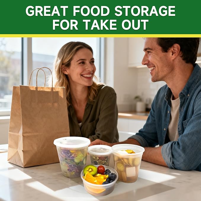 50 Set 16 oz Deli Containers with Lids, Leak-Proof BPA Free Plastic Take Out Bowls, Food Storage Containers for Takeout Meal Prep Storage, Freezer, Microwave & Dishwasher Safe