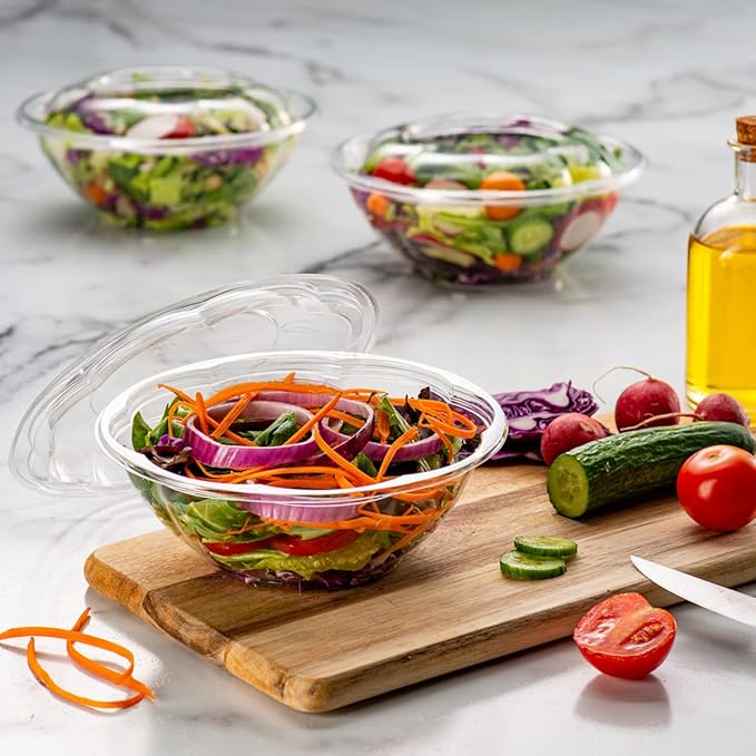 Comfy Package [24 oz. - 50 Count] Clear Plastic Salad Bowls with Lids, Disposable Salad Containers for Lunch - Perfect for Takeout, Salads, and Meal Prep