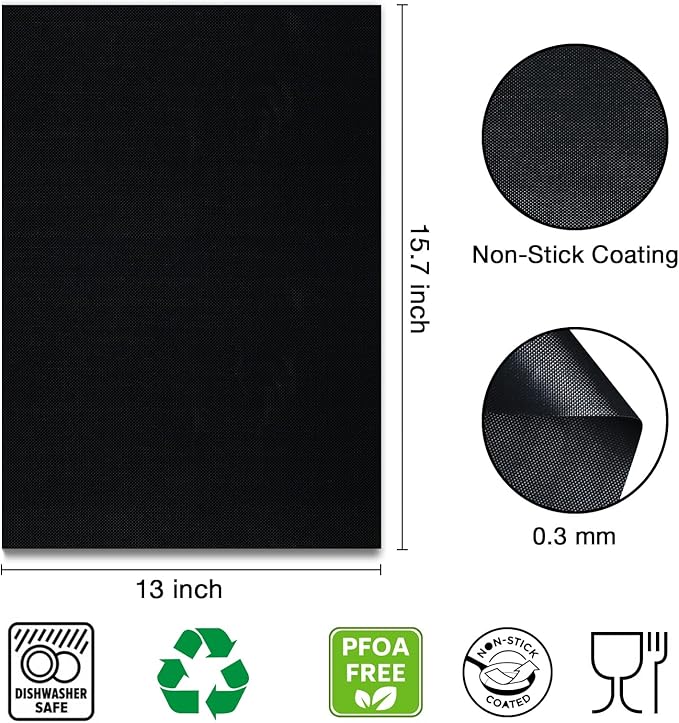 Grill Mats for Outdoor BBQ - Set of 3 Heavy Duty Non-Stick Mats, Easy to Clean, Charcoal, Gas, Electric, RV, Camping