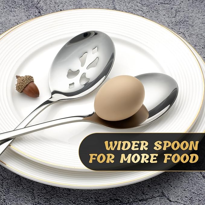 4 Piece Stainless Steel Serving Spoon Set - 2 Large, 2 Slotted,Dishwasher Safe,10-Inch, for Parties/Kitchen/Buffet/Catering