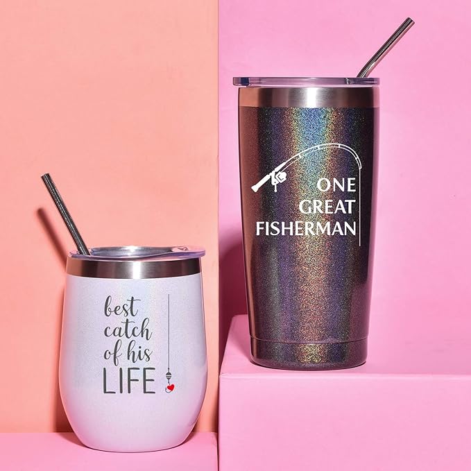 Wedding Anniversary for Couple Friend Lovers Cups Stainless Steel Wine Tumbler Travel Mug with Straw and Lid,2 Pack