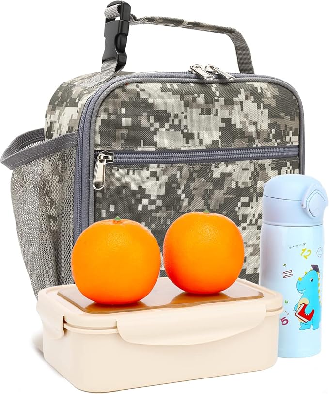 FlowFly Lunch box Insulated Soft Bag Mini Cooler Back to School Thermal Meal Tote Kit for Girls, Boys (DigitalCamo)