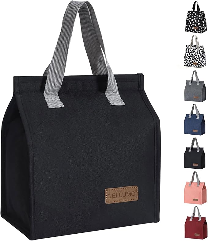 TELLUMO Lunch bag, Insulated Lunch Bag for Women Men Large Lunch Box Container Reusable Leakproof Tote for Office, Work, School, Beach or Travel (Black)
