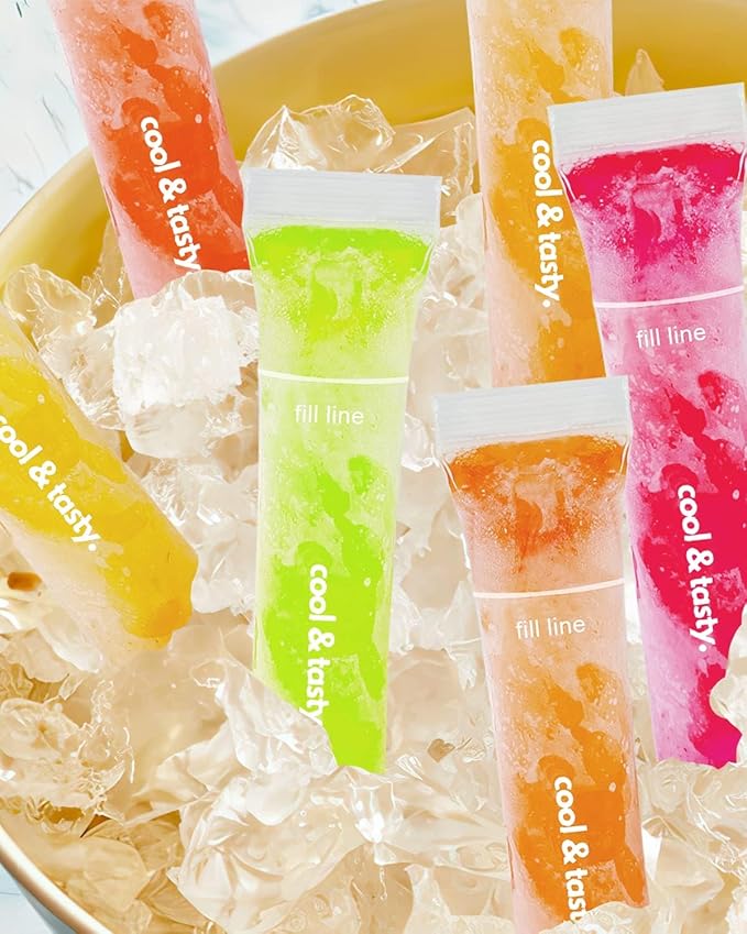 150 Disposable Popsicle Mold Bags with Zip Seals, 8x2" Freezer Tubes for DIY Ice Pops, Yogurt, Juice & Fruit Smoothies - Includes Funnel, BPA-Free, Ice Pop Molds