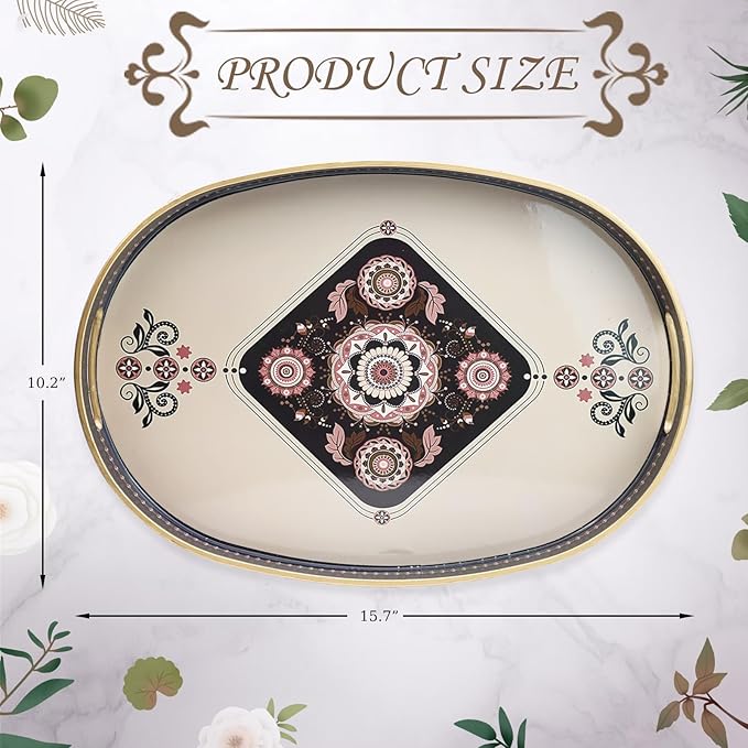 Oval Plastic Serving Tray with Handles, Elegant Decorative Tray for Coffee Table, Ottoman, Living Room, Kitchen, Outdoor Use. 10"*16"*1.4" C