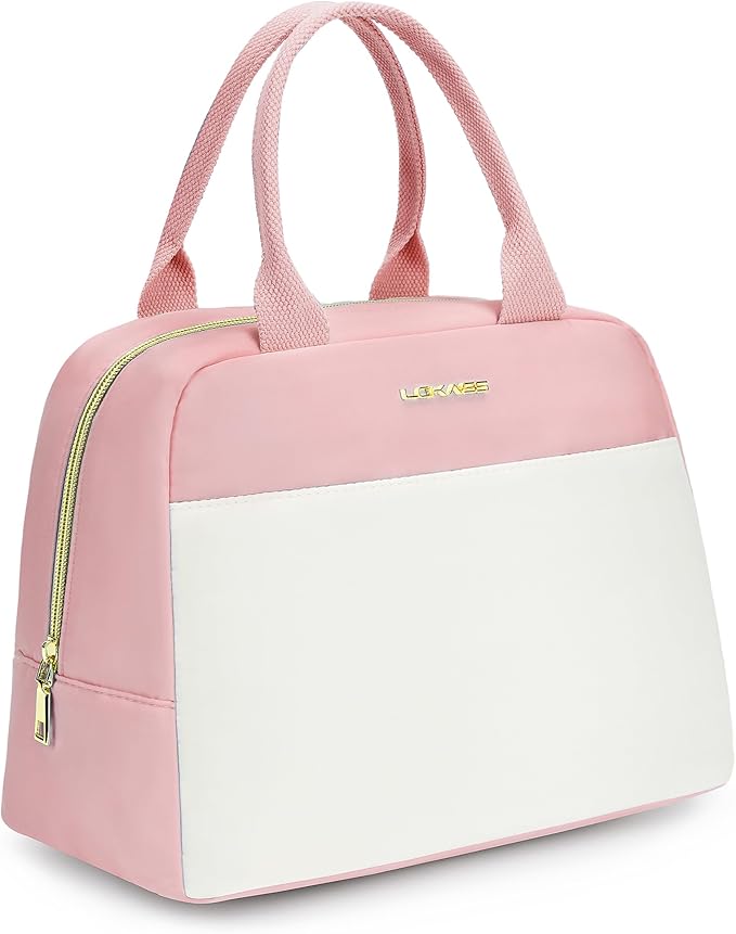 LOKASS Lunch Bag for Women-Insulated Adults Lunch Box with Front Pocket- Small Cute Lunch Tote for Work-Reusable Cooler Bag for Office Picnic Beach or Travel (Pink
