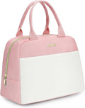 LOKASS Lunch Bag for Women-Insulated Adults Lunch Box with Front Pocket- Small Cute Lunch Tote for Work-Reusable Cooler Bag for Office Picnic Beach or Travel (Pink