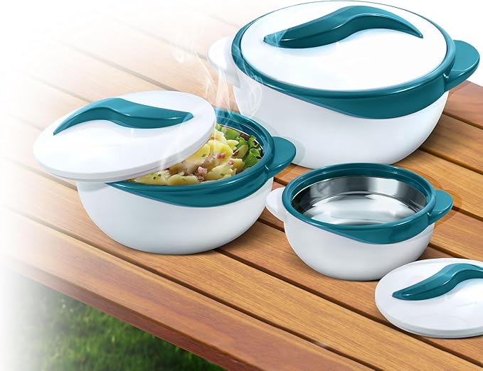 Pinnacle 3 Piece Thermo Dish Hot or Cold Casserole Serving Bowls with Lids Turquoise