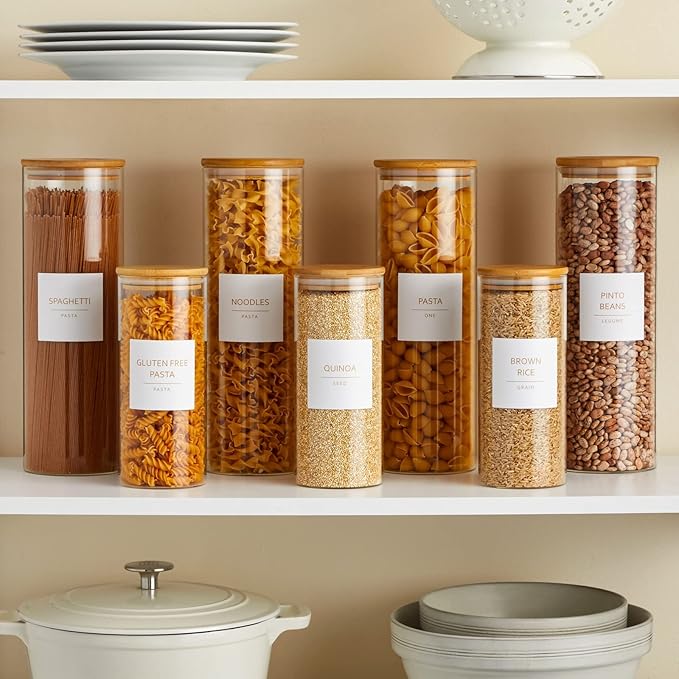Talented Kitchen Labels for Storage Bins - Water-Resistant Food Container Stickers - Vinyl Jar Labels with Gold Text - Preprinted Pantry Container Stickers - 2.5 x 2.5 in, Pack of 144