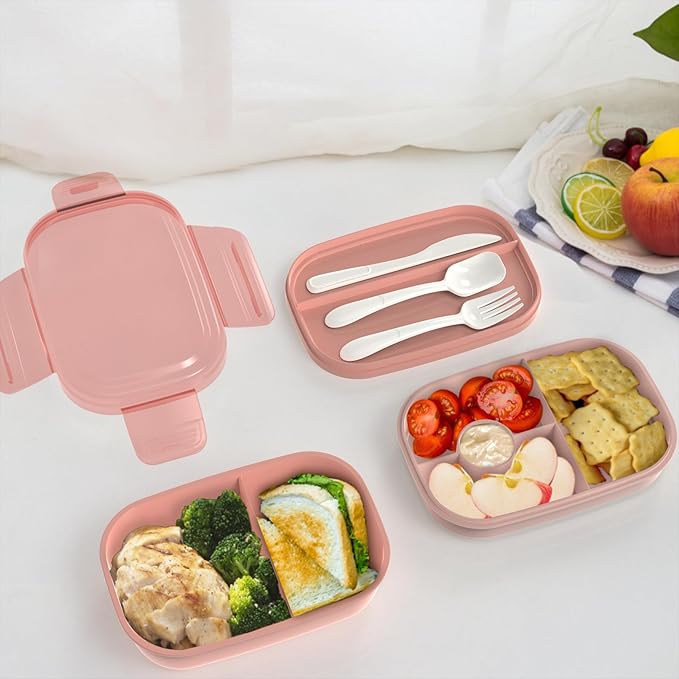 JBGOYON® Bento Lunch Box Set - 3 Stackable Containers for Adults and Kids，lunch box for women- Includes Lunch Bag, Leak-Proof and BPA-Free - Built-in Utensil Set - Dishwasher Safe (Pink)