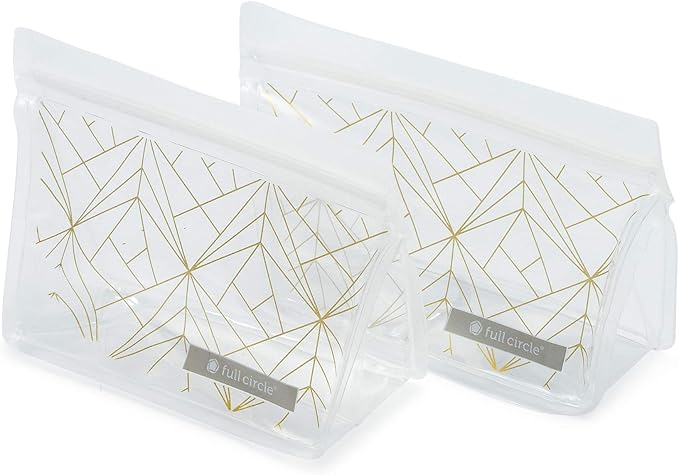 Full Circle ZipTuck Reusable Plastic Bags Snack Set, Gold Geo