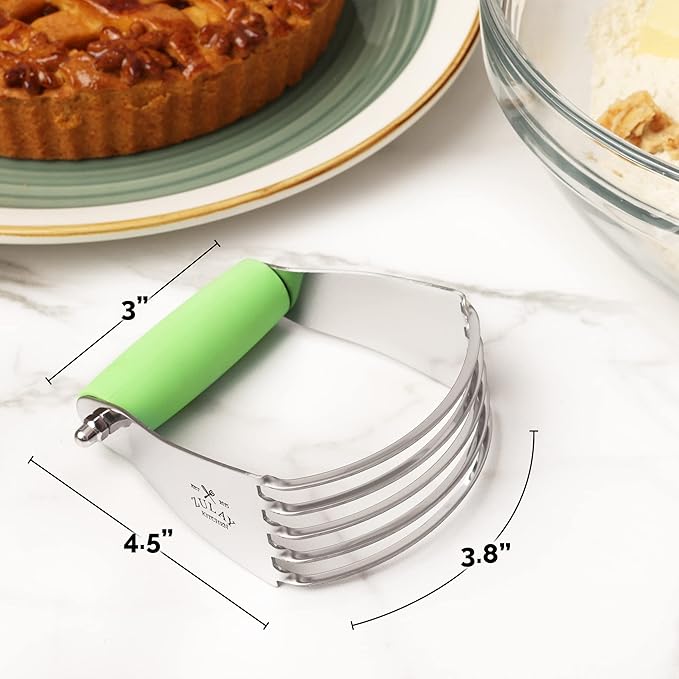 Professional Dough Blender, Pastry Cutter Stainless Steel, Heavy Duty Pastry Blender and Dough Cutter with Blades by Zulay Kitchen - Light Green