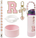 SITKOL Silicone Boot Cute Monogram Set Compatible with Owala Water Bottle 24 oz, 32 oz, 40 oz - Perfect Letter Owala Accessories for Owala Tumbler, Owala Free Sip, Pink Owala, Black Owala