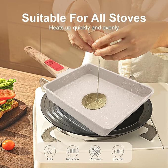 Nonstick Tamagoyaki Pan, Japanese Egg Omelette Pan Nonstick, Square Frying Pan with Detachable Handle, PFAS & PFOA-Free, Oven Safe