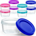 DecorRack 8 Pack - 7 oz Plastic Food Storage Containers with Screw Lids, BPA-Free, Reusable Stackable Jars for Portion Control, Snacks, Travel, Kitchen, Freezer, Art and Craft (Assorted Color)