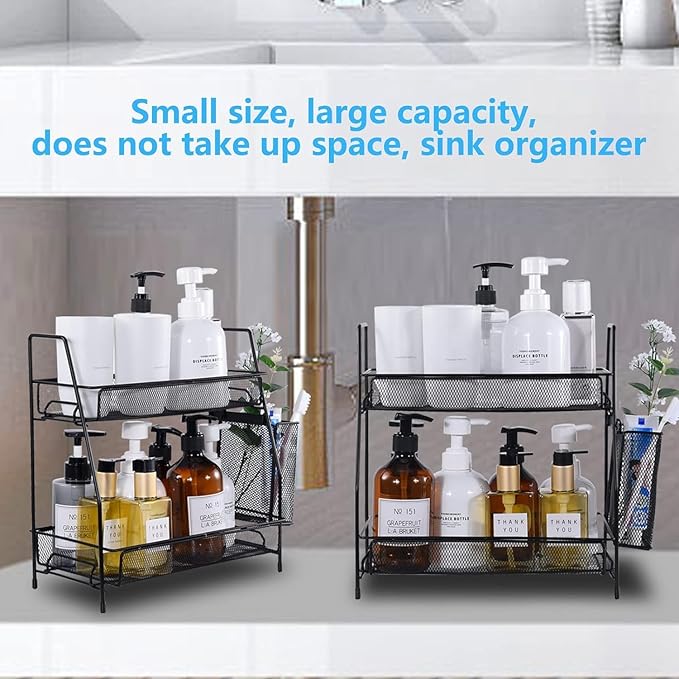 LEMIKKLE Countertop Organizer for Bathroom, Bedroom & Kitchen Counter Shelf with Small Basket