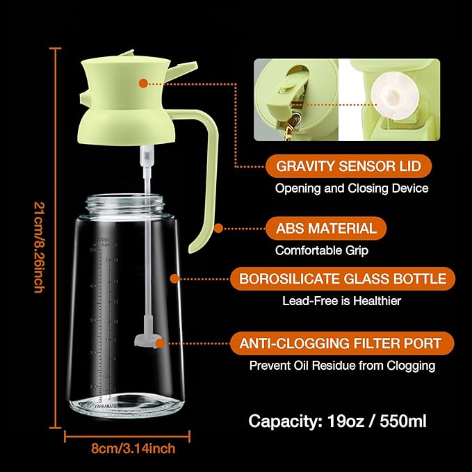 YARRAMATE Large Capacity 2 in 1 Oil Sprayer for Cooking with Measuring, 18oz/550ml Olive Oil Dispenser for Kitchen, Food-grade Oil Spritzer Bottle for Air Fryer, Salad BBQ (Green)
