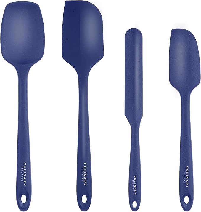 4-Piece Blue Baking Spatula Set - Holiday Baking Essentials, Rubber Spatulas Silicone Heat Resistant, BPA-Free - Spatula Set for Nonstick Cookware - Silicone Baking Utensils