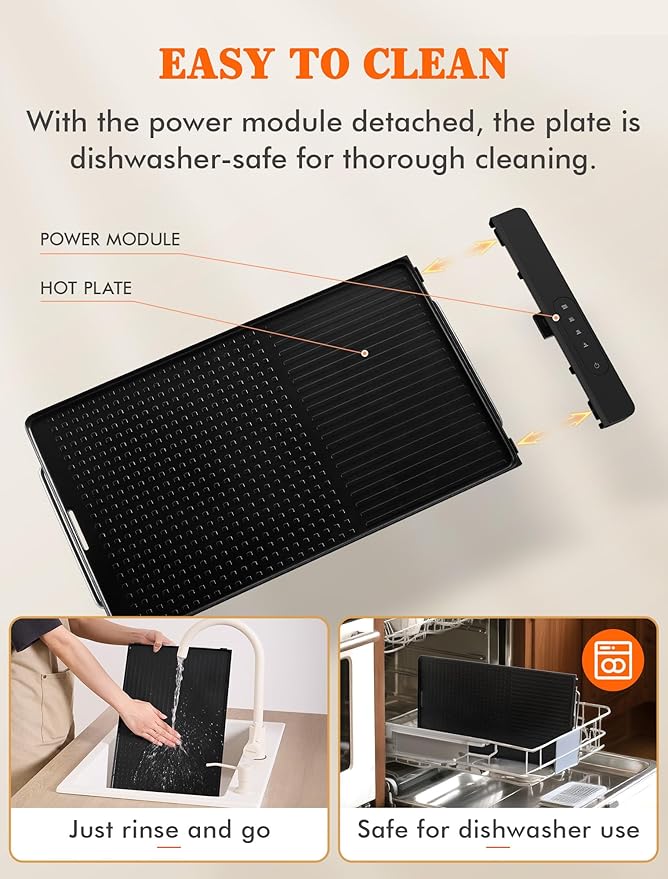 Electric Griddle with Removable Cooking Plate, Large Griddle Pan Electric with Nonstick Coating, Fast & Even Heating, Dishwasher Safe, Smokeless Grill for Bacon, Steak, Pancake, 19" x 11"