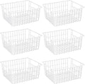 iPEGTOP Wire Storage Freezer Baskets, Set of 6 Large 15.4" Farmhouse Organizer Storage Bins Fridge Basket Rack with Handles for Kitchen Cabinets, Pantry, Office, Bathroom Organization - White