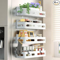 4 Pack Magnetic Spice Rack for Refrigerator, Spice Rack Organizer, Moveable Magnetic Shelf Fridge Organizer with 4 Hooks for Kitchen and Oven Organization, White