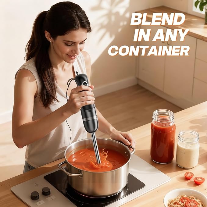 Immersion Blender Handheld Corded Electric Hand Blenders Portable Stick Mixer with 2 Mixing Speed and Stainless Steel Blades Emulsifier for Blending Soup, Smoothies, Puree or Baby Food