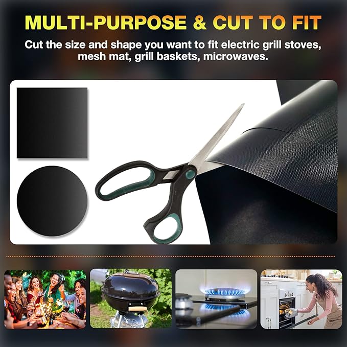 Grill Mats for Outdoor BBQ - Set of 3 Heavy Duty Non-Stick Mats, Easy to Clean, Charcoal, Gas, Electric, RV, Camping