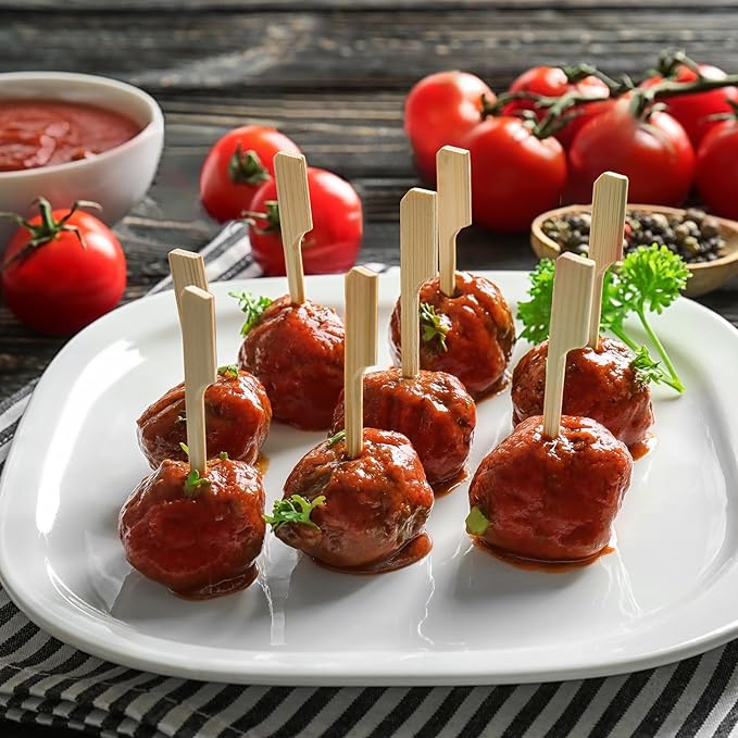 Minisland Premium 3.5 Inch Square Small Mini Bamboo Paddle Skewers for Appetizers Fruit Kabobs Sandwiches Cocktail Party Finger Food Sticks 3mm Thick 100 Counts -MSL162S