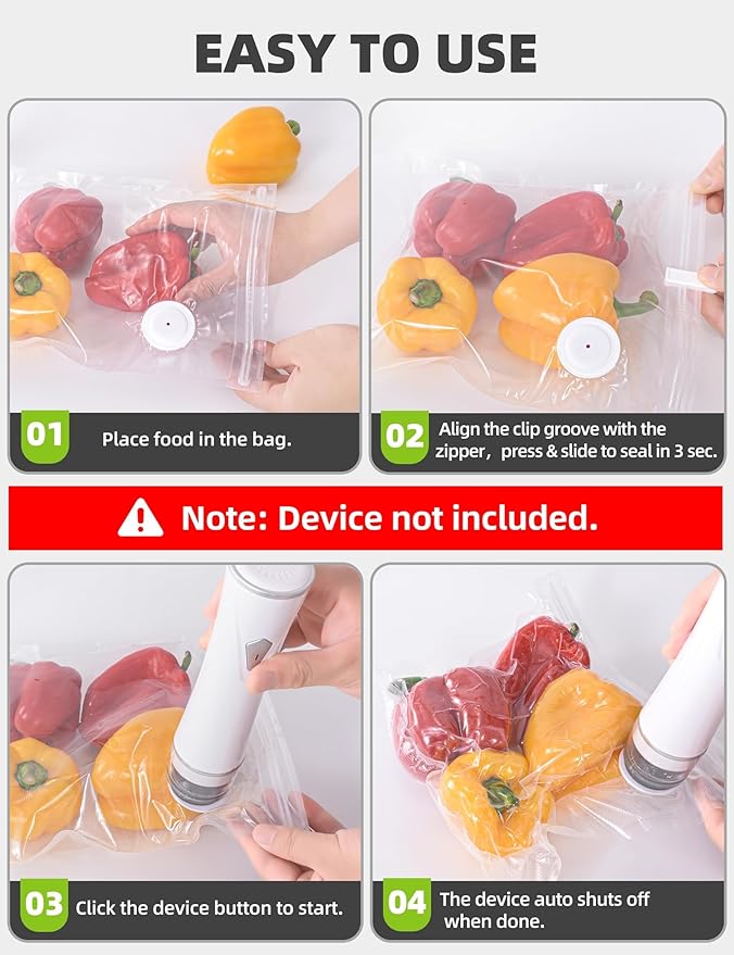 Vacuum Sealer Bags, Reusable Vacuum Zipper Bag, BPA Free Heavy Duty Vacuum Storage Bag for Food 15 Bags (15 Small Bags (8.27x 8.66 in))