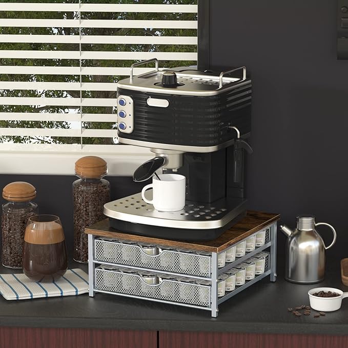 Coffee Pod Holder For Counter, Coffee Pod Drawer for Keurig Pod Storage Drawer Holder, 72 Capacity Pods Storage Organizer for Coffee Pod Storage with Sliding Baskets for Coffee Station, Silver